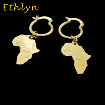 Ethlyn висок клас марка, Модерни обеци в африканския стил с изображение на карта, Златни Висящи Обеци във формата на карти за африканските жени E160A